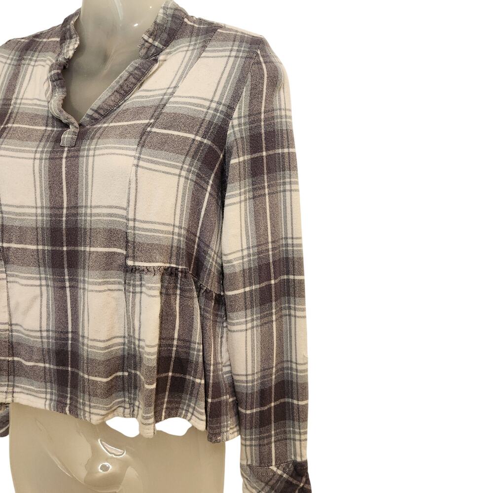 Altar'd State Long Sleeve Blouse Flannel Top Pullover Casual Plaid Purple Small - Picture 4 of 13